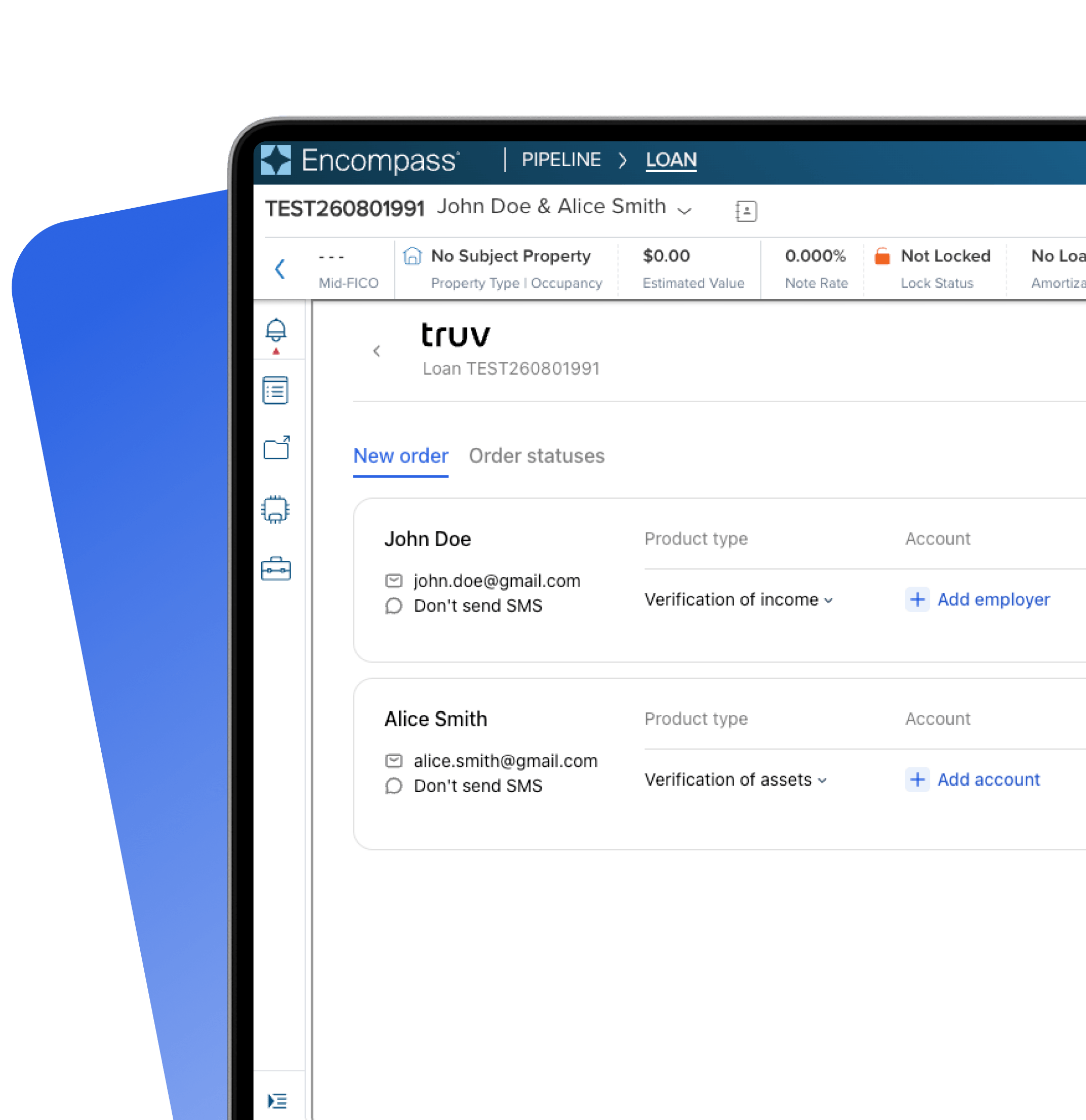 Truv verification orders inside an Encompass loan file